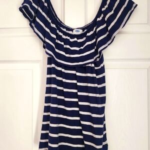Like new Small Old Navy on/off shoulder top Baby and white stripe